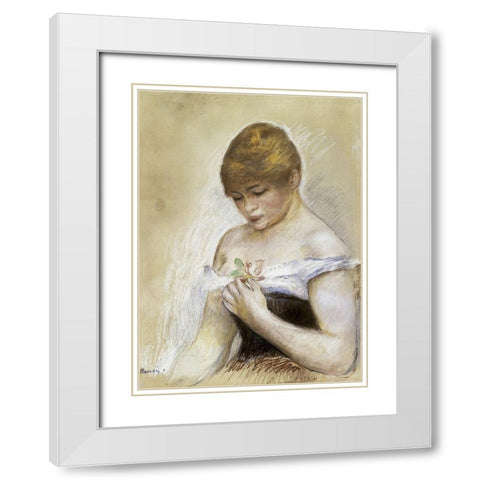 Portrait de Jeanne Samary White Modern Wood Framed Art Print with Double Matting by Renoir, Pierre-Auguste