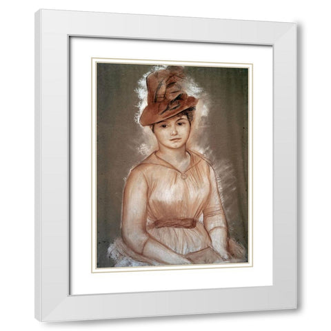 Portrait of a Woman White Modern Wood Framed Art Print with Double Matting by Renoir, Pierre-Auguste
