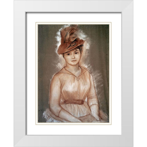 Portrait of a Woman White Modern Wood Framed Art Print with Double Matting by Renoir, Pierre-Auguste
