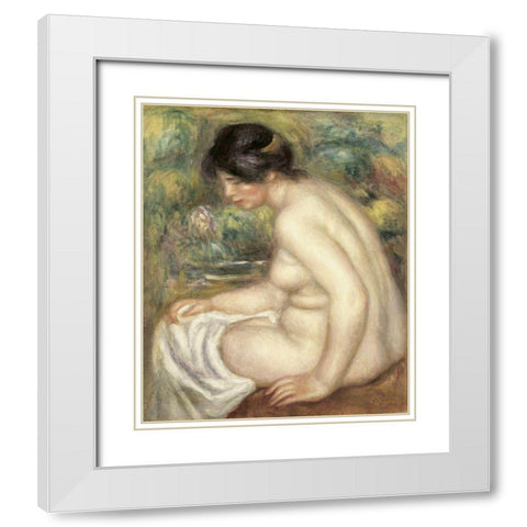 Profile Of Seated Bather White Modern Wood Framed Art Print with Double Matting by Renoir, Pierre-Auguste