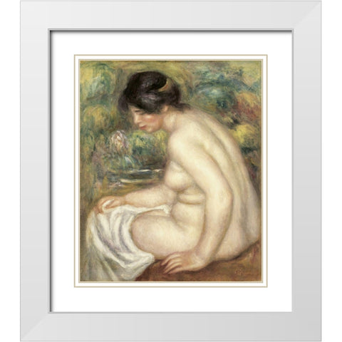 Profile Of Seated Bather White Modern Wood Framed Art Print with Double Matting by Renoir, Pierre-Auguste