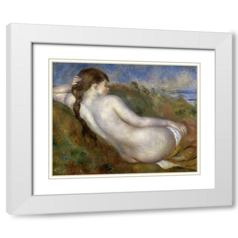Reclining Nude White Modern Wood Framed Art Print with Double Matting by Renoir, Pierre-Auguste