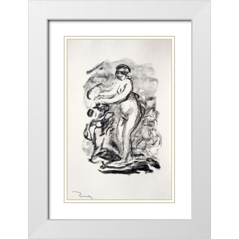 The Bather White Modern Wood Framed Art Print with Double Matting by Renoir, Pierre-Auguste