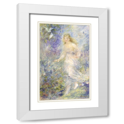 The Four Seasons: The Spring White Modern Wood Framed Art Print with Double Matting by Renoir, Pierre-Auguste