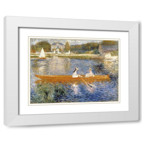 The Seine at Asnieres White Modern Wood Framed Art Print with Double Matting by Renoir, Pierre-Auguste