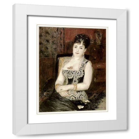 Portrait of a Woman White Modern Wood Framed Art Print with Double Matting by Renoir, Pierre-Auguste