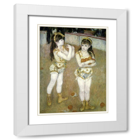 Two Little Circus Girls White Modern Wood Framed Art Print with Double Matting by Renoir, Pierre-Auguste