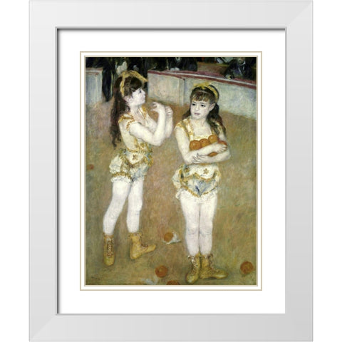 Two Little Circus Girls White Modern Wood Framed Art Print with Double Matting by Renoir, Pierre-Auguste