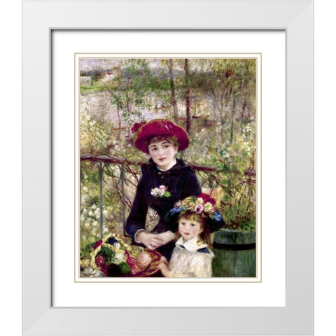 Two Sisters - On The Terrace White Modern Wood Framed Art Print with Double Matting by Renoir, Pierre-Auguste