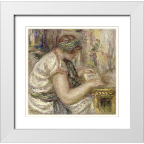 Woman in an Arabian Blouse Reading White Modern Wood Framed Art Print with Double Matting by Renoir, Pierre-Auguste