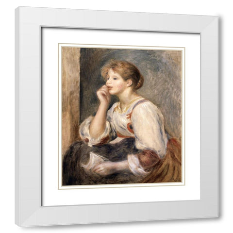 Woman with a Letter White Modern Wood Framed Art Print with Double Matting by Renoir, Pierre-Auguste