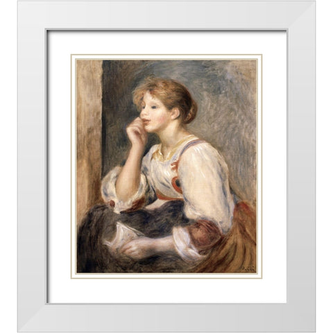 Woman with a Letter White Modern Wood Framed Art Print with Double Matting by Renoir, Pierre-Auguste
