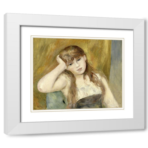 Young Blond Girl White Modern Wood Framed Art Print with Double Matting by Renoir, Pierre-Auguste