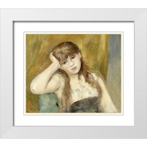 Young Blond Girl White Modern Wood Framed Art Print with Double Matting by Renoir, Pierre-Auguste