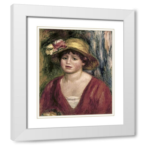 Young Girl In a Red Dress White Modern Wood Framed Art Print with Double Matting by Renoir, Pierre-Auguste