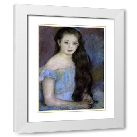 Young Girl With Dark Brown Hair White Modern Wood Framed Art Print with Double Matting by Renoir, Pierre-Auguste
