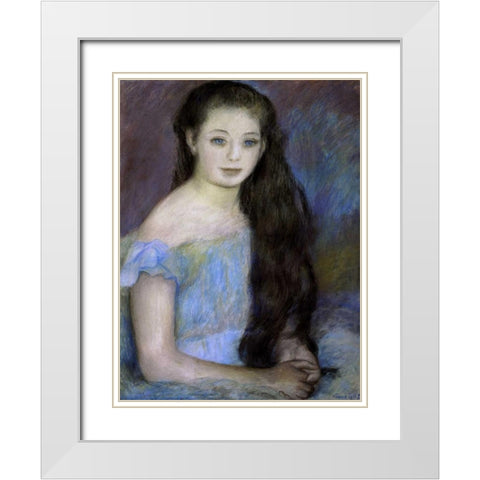 Young Girl With Dark Brown Hair White Modern Wood Framed Art Print with Double Matting by Renoir, Pierre-Auguste