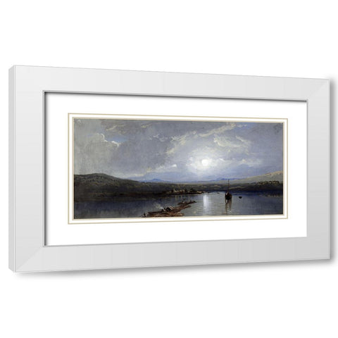 Moonlit River White Modern Wood Framed Art Print with Double Matting by Richards, William Trost