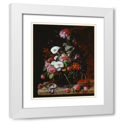 Floral Still Life White Modern Wood Framed Art Print with Double Matting by Roesen, Severin