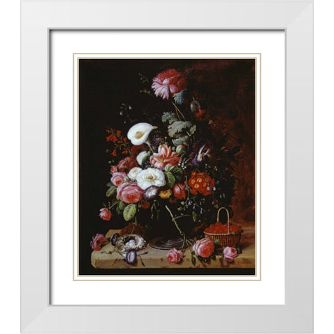 Floral Still Life White Modern Wood Framed Art Print with Double Matting by Roesen, Severin