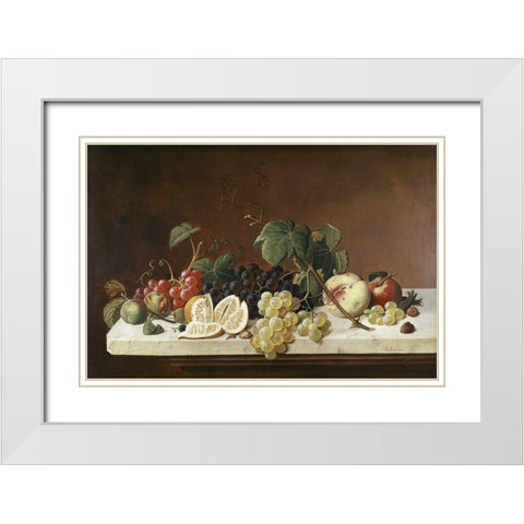 Still Life With Fruit White Modern Wood Framed Art Print with Double Matting by Roesen, Severin