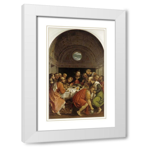 Last Supper White Modern Wood Framed Art Print with Double Matting by Romanino