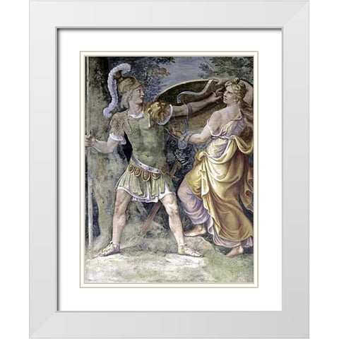 Thetis Arming Achilles White Modern Wood Framed Art Print with Double Matting by Romano, Giulio