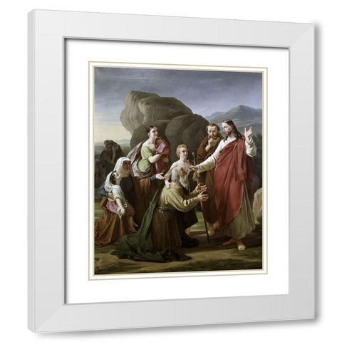 Christ Healing The Blind White Modern Wood Framed Art Print with Double Matting by Rorbye, Martinus Christian Wedseltoft