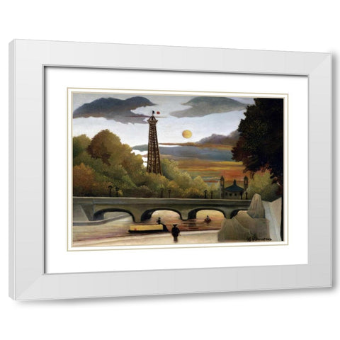 The Eiffel Tower White Modern Wood Framed Art Print with Double Matting by Rousseau, Henri