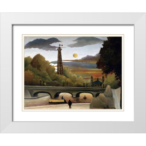 The Eiffel Tower White Modern Wood Framed Art Print with Double Matting by Rousseau, Henri