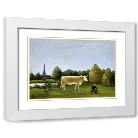 View Surrounding Paris White Modern Wood Framed Art Print with Double Matting by Rousseau, Henri