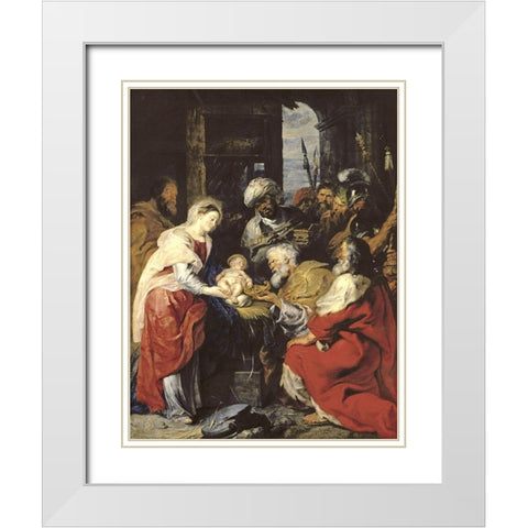 Adoration of the Kings White Modern Wood Framed Art Print with Double Matting by Rubens, Peter Paul