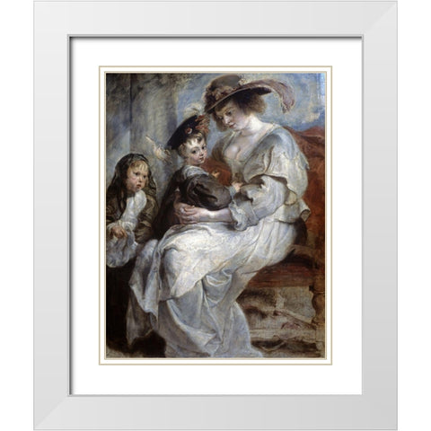 Helena Fourment and Children White Modern Wood Framed Art Print with Double Matting by Rubens, Peter Paul