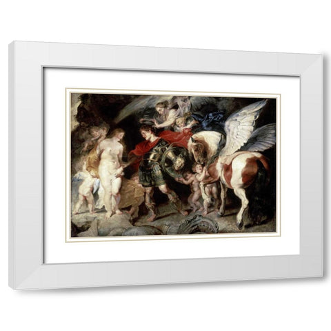 Perseus Liberating Andromeda White Modern Wood Framed Art Print with Double Matting by Rubens, Peter Paul