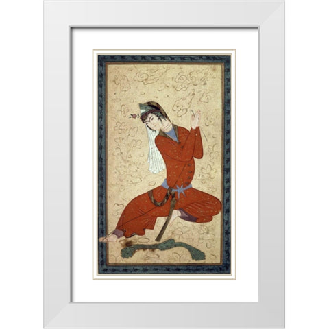 Seated Woman at Rest White Modern Wood Framed Art Print with Double Matting by Shah Abbas School
