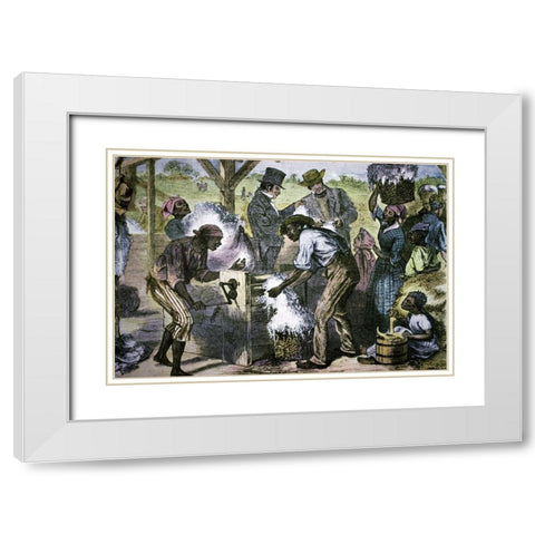 The First Cotton Gin White Modern Wood Framed Art Print with Double Matting by Sheppard, William Ludwell