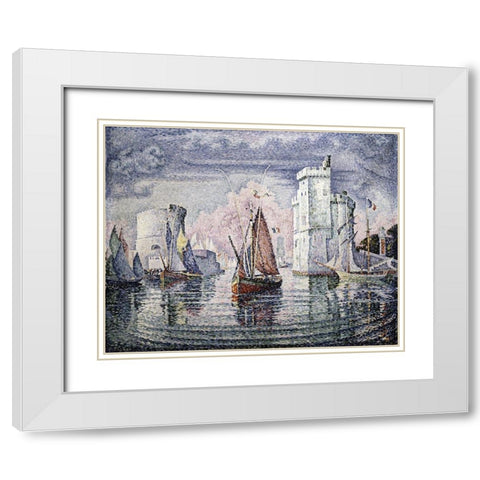 Entrance To The Port of La Rochelle White Modern Wood Framed Art Print with Double Matting by Signac, Paul