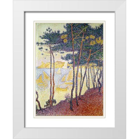 Sailboats White Modern Wood Framed Art Print with Double Matting by Signac, Paul