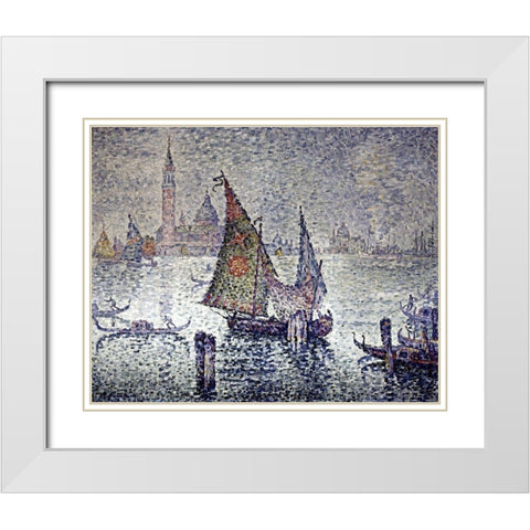 Venice: The Green Sail White Modern Wood Framed Art Print with Double Matting by Signac, Paul