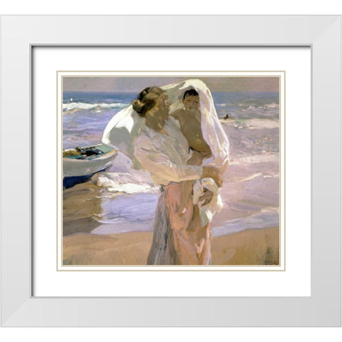 After the Bath White Modern Wood Framed Art Print with Double Matting by Bastida, Joaquin Sorrolla