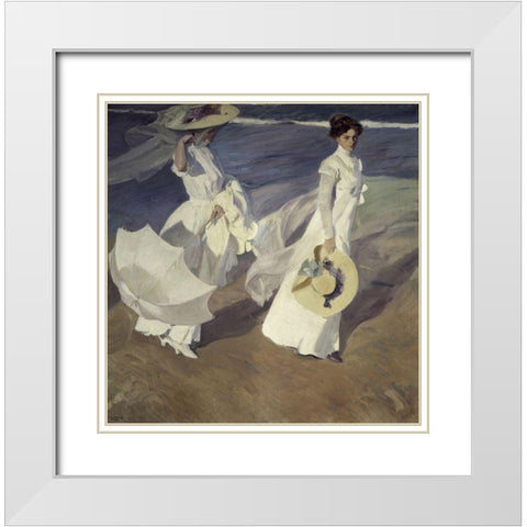 Stroll to the Edge of the Sea White Modern Wood Framed Art Print with Double Matting by Sorrolla y Bastida, Joaquin