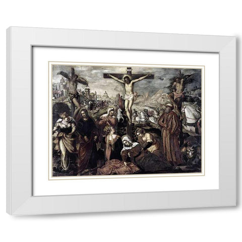 Crucifixion White Modern Wood Framed Art Print with Double Matting by Tintoretto, Jacopo