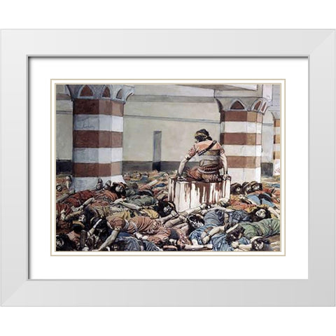 Abimelech Slays His Seventy Brethren White Modern Wood Framed Art Print with Double Matting by Tissot, James