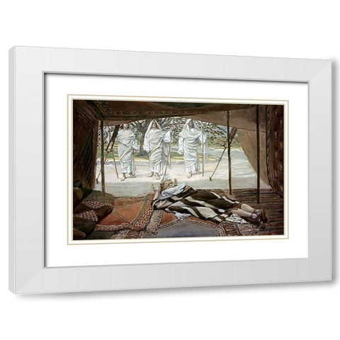 Abraham and The Three Angels White Modern Wood Framed Art Print with Double Matting by Tissot, James