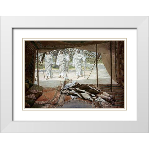 Abraham and The Three Angels White Modern Wood Framed Art Print with Double Matting by Tissot, James