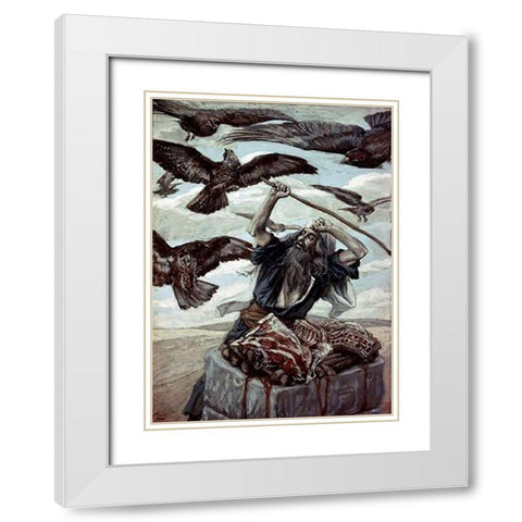 Abraham Guarding His Sacrifice White Modern Wood Framed Art Print with Double Matting by Tissot, James