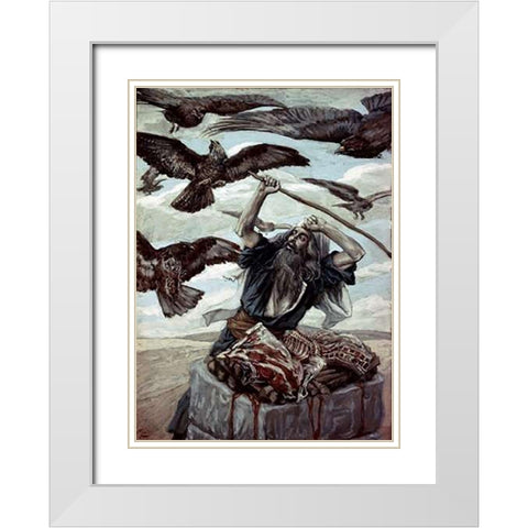 Abraham Guarding His Sacrifice White Modern Wood Framed Art Print with Double Matting by Tissot, James