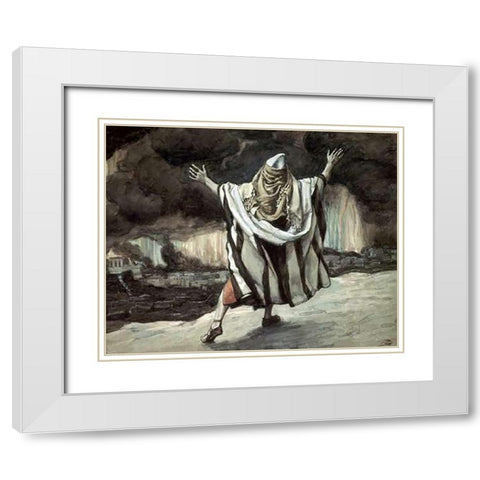 Abraham Sees Sodom In Flames White Modern Wood Framed Art Print with Double Matting by Tissot, James