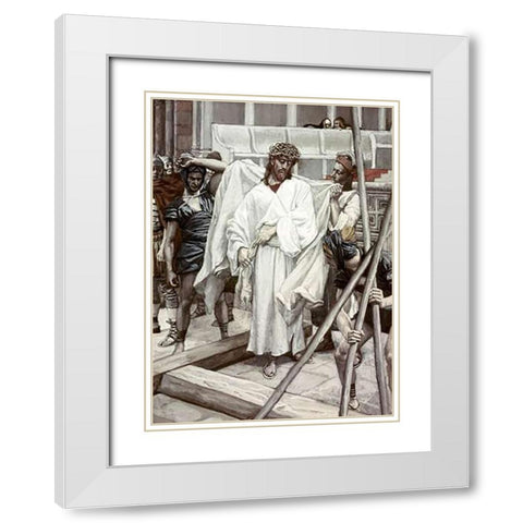 And They Put His Own Raiment On Him White Modern Wood Framed Art Print with Double Matting by Tissot, James