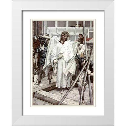 And They Put His Own Raiment On Him White Modern Wood Framed Art Print with Double Matting by Tissot, James
